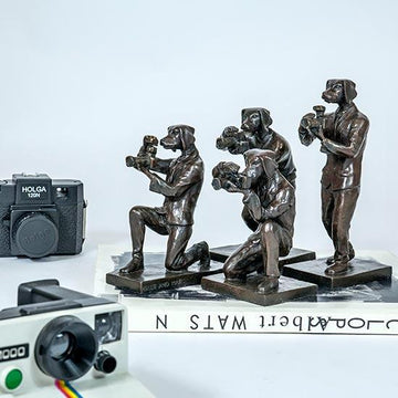 The Paparazzi Dogs Loved Snapping the World (Bronze Sculpture, Miniature Collection)