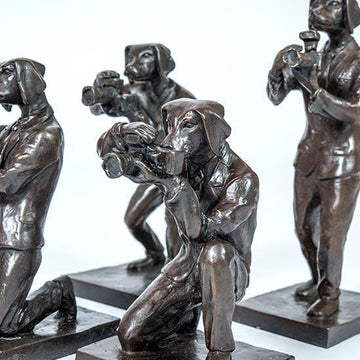 The Paparazzi Dogs Loved Snapping the World (Bronze Sculpture, Miniature Collection)