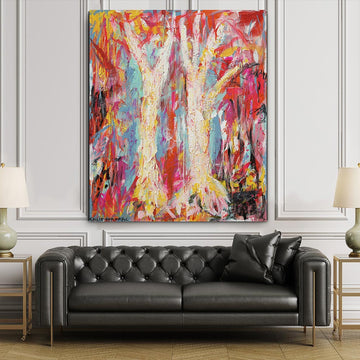 Paper Bark Trees Swaying in a Cool Autumn Breeze (Original Painting)