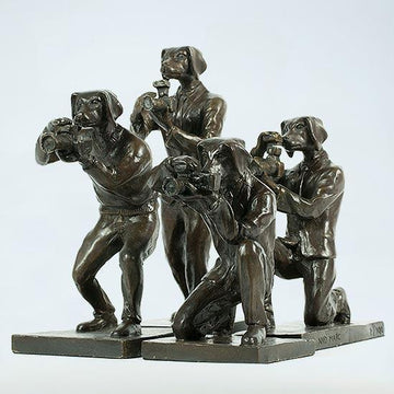 The Paparazzi Dogs Loved Snapping the World (Bronze Sculpture, Miniature Collection)