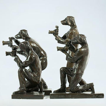 The Paparazzi Dogs Loved Snapping the World (Bronze Sculpture, Miniature Collection)