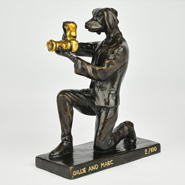 The Paparazzi Dogs Loved Snapping the World (Bronze Sculpture, Miniature Collection)