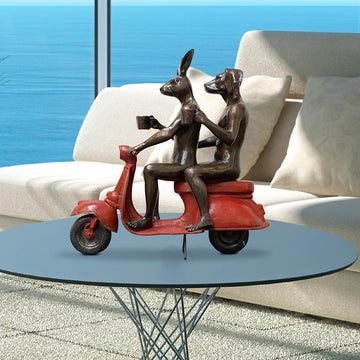 Their Morning Ride Started with Coffee and a Kiss (Bronze Sculpture)