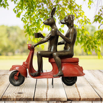 Their Morning Ride Started with Coffee and a Kiss (Bronze Sculpture)