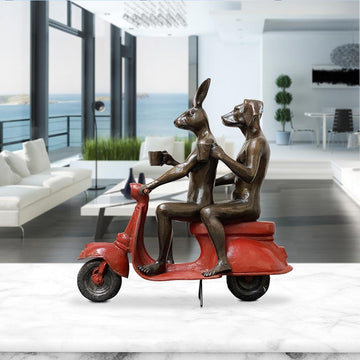 Their Morning Ride Started with Coffee and a Kiss (Bronze Sculpture)