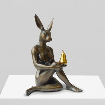 Rabbitwoman Grew a Pear (Bronze Sculpture, Miniature)