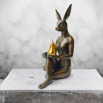 Rabbitwoman Grew a Pear (Bronze Sculpture, Miniature)