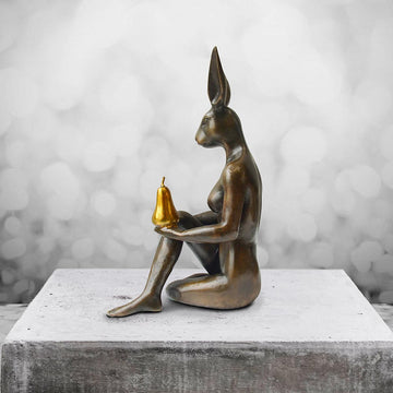 Rabbitwoman Grew a Pear (Bronze Sculpture, Miniature)