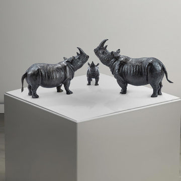 Rhino Family (Bronze Sculpture)