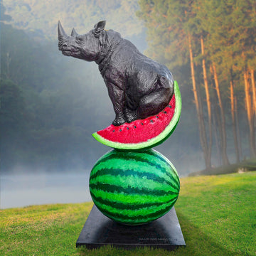Rhinos Love Watermelons Big Time (Bronze Sculpture)