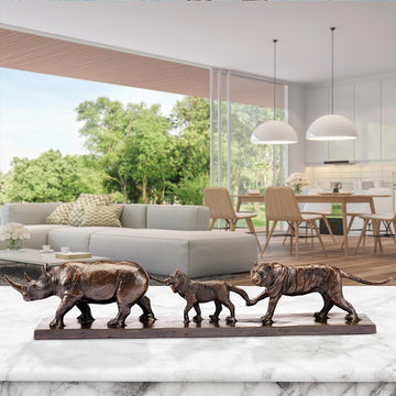Love The Black Rhino, The Arctic Fox and The Bengal Tiger (Bronze Sculpture)