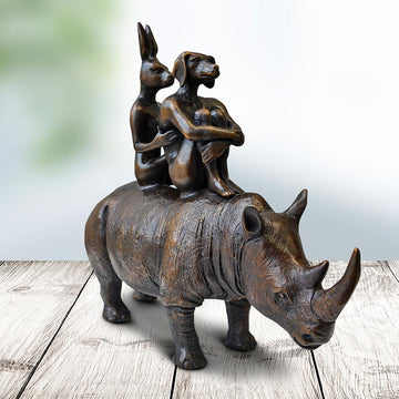 They Spent Their Lives Saving Rhinos (Bronze Sculpture, Miniature Collection)