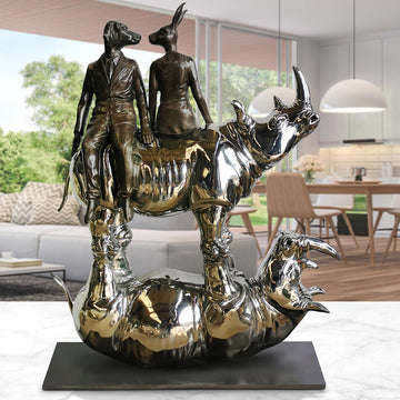 Rhinos Are Balanced with a Little Love from Their Friends (Bronze Sculpture)