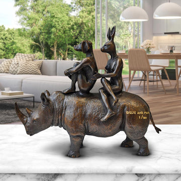They Spent Their Lives Saving Rhinos (Bronze Sculpture, Miniature Collection)