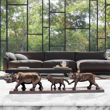Love The Black Rhino, The Arctic Fox and The Bengal Tiger (Bronze Sculpture)
