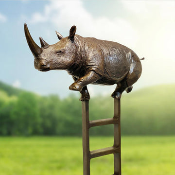 Rhino Reaches New Heights Above It All (Bronze Sculpture)