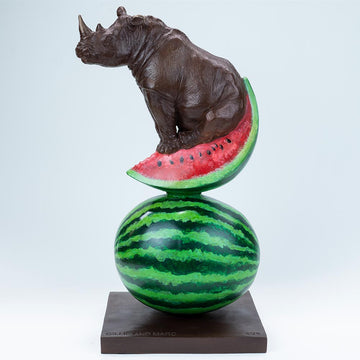Rhinos Love Watermelons (Bronze Sculpture)