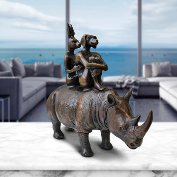 They Spent Their Lives Saving Rhinos (Bronze Sculpture, Miniature Collection)