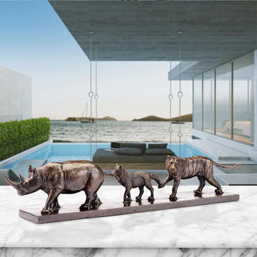 Love The Black Rhino, The Arctic Fox and The Bengal Tiger (Bronze Sculpture)