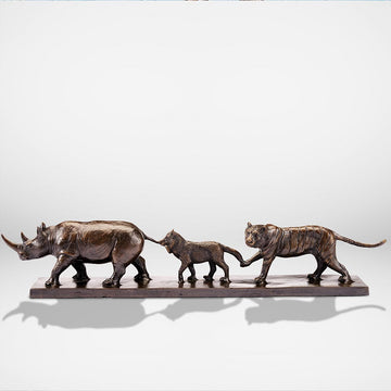 Love The Black Rhino, The Arctic Fox and The Bengal Tiger (Bronze Sculpture)