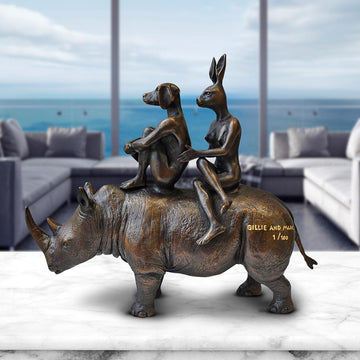 They Spent Their Lives Saving Rhinos (Bronze Sculpture, Miniature Collection)