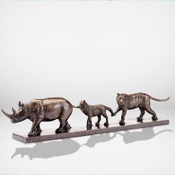 Love The Black Rhino, The Arctic Fox and The Bengal Tiger (Bronze Sculpture)