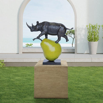 The Rhino and the Pear (Bronze Sculpture, Mid-Size)