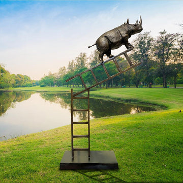 Rhinos on the Up and Up Forever (Bronze Sculpture)