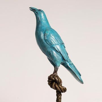 Roger, the magpie on long rope (Bronze Sculpture)