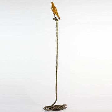 Roger, the magpie on long rope (Bronze Sculpture)
