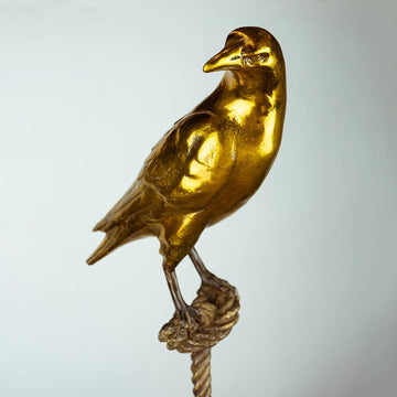 Simon, the magpie on long rope (Bronze Sculpture)
