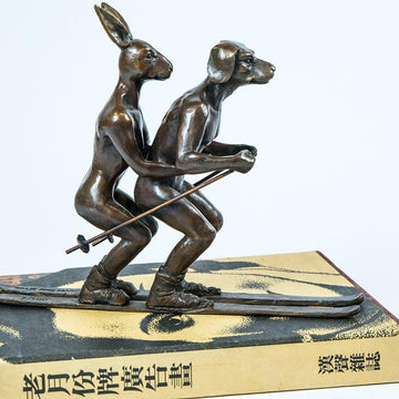 He Loved Skiing with His Snow Bunny (Bronze Sculpture, Miniature Collection)