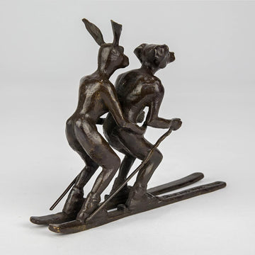 Tandem Skiers (Bronze Sculpture, Pocket Size)
