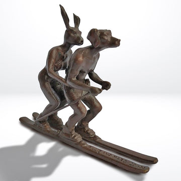 Tandem Skiers (Bronze Sculpture, Pocket Size)
