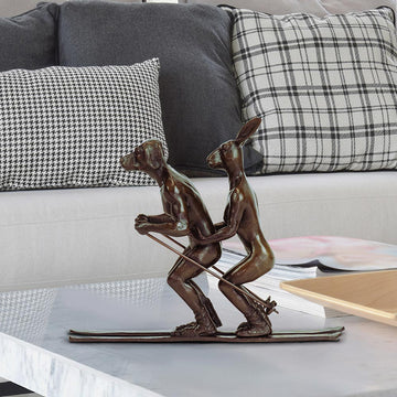 He Loved Skiing with His Snow Bunny (Bronze Sculpture, Miniature Collection)