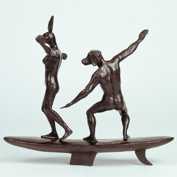 They Surfed a Pipeline Together (Bronze Sculpture, Miniature Collection)