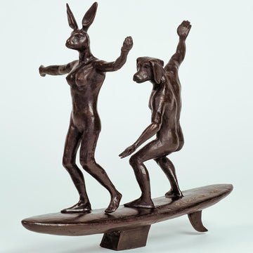 They Surfed a Pipeline Together (Bronze Sculpture, Miniature Collection)