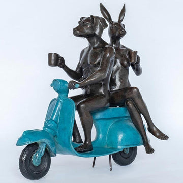 They Loved Coffee, Riding and Each Other (Bronze Sculpture)