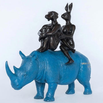 They Spent Their Lives Saving Rhinos (Bronze Sculpture, Miniature Collection)