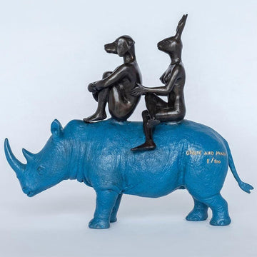 They Spent Their Lives Saving Rhinos (Bronze Sculpture, Miniature Collection)