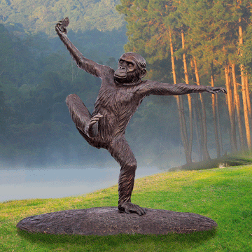 Wild Chimp Throwing (Bronze Sculpture)