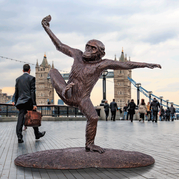 Wild Chimp Throwing (Bronze Sculpture)
