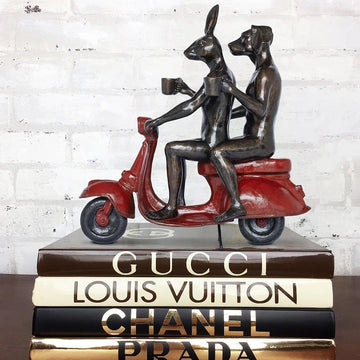 Their Morning Ride Started with Coffee and a Kiss (Bronze Sculpture)