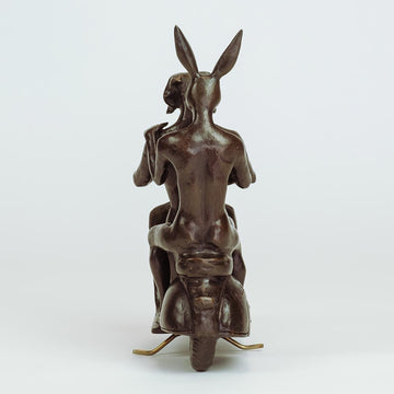 They Were the Authentic Vespa Riders in Rome (Bronze Sculpture, Miniature Collection)