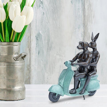 They Were the Authentic Vespa Riders in Rome (Bronze Sculpture, Miniature Collection)