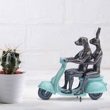 They Were the Authentic Vespa Riders in Rome (Bronze Sculpture, Miniature Collection)