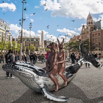 They Had a Big Whale of a Time (Bronze and Stainless Steel Sculpture)