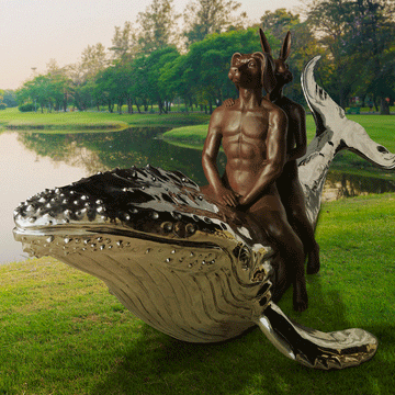 They Had a Big Whale of a Time (Bronze and Stainless Steel Sculpture)