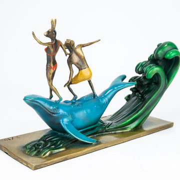 They had a whale of an adventure on a grand scale (Bronze Sculpture, Miniature)
