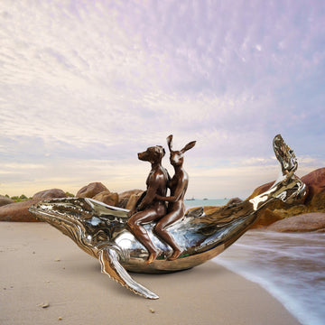 They Had a Big Whale of a Time (Bronze and Stainless Steel Sculpture)